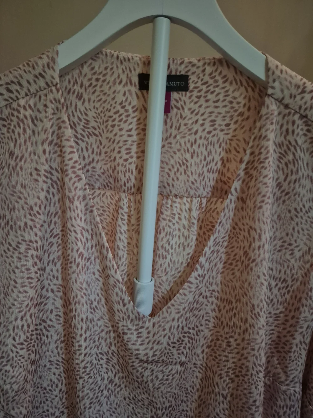 Vince Camuto Pink Printed V-Neck Ruffle Sleeve Blouse - Picture 4 of 7